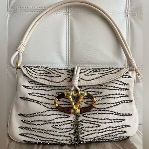 Valentino Garavani Italy Leather Crystals White Evening Handbag Bag